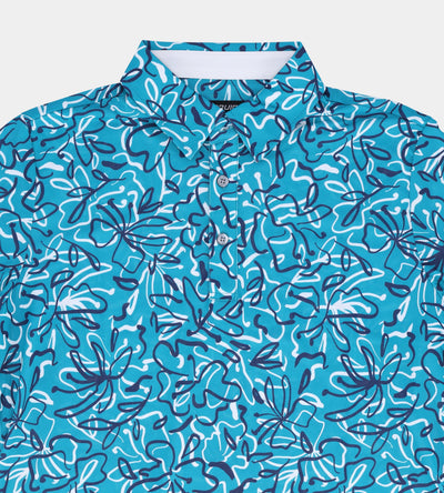 ABSTRACT FLORAL POLO - TEAL
