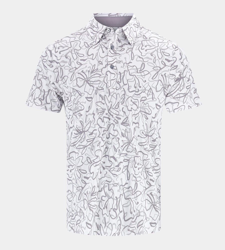 ABSTRACT FLORAL POLO - WHITE