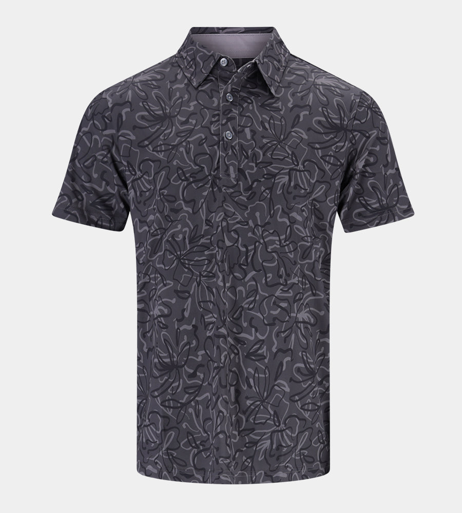 ABSTRACT FLORAL POLO - BLACK