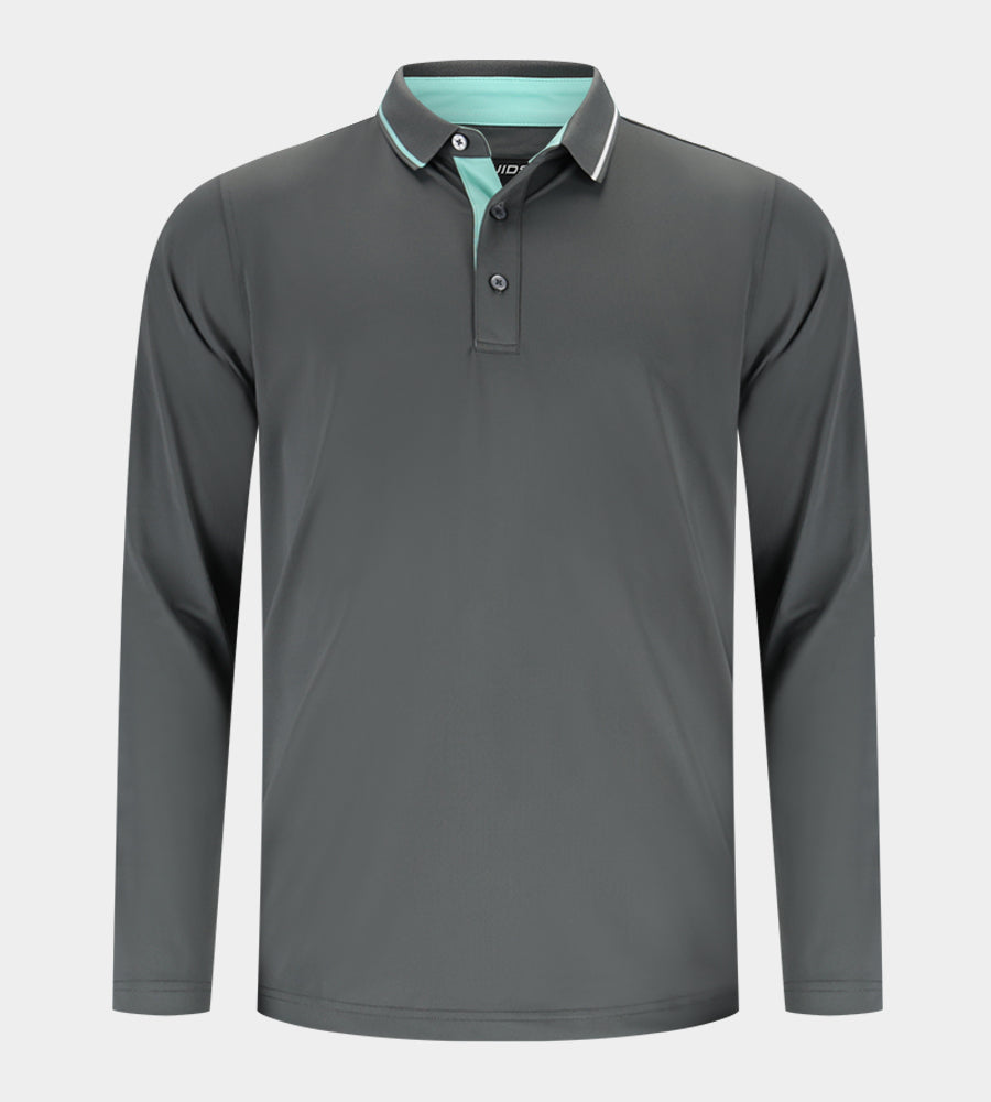 BAND LONG SLEEVE POLO - CHARCOAL