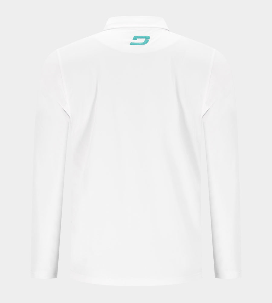 BLOCK PIQUE LONG SLEEVE POLO -  WHITE/TEAL