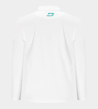BLOCK PIQUE LONG SLEEVE POLO -  WHITE/TEAL
