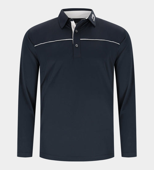 BLOCK PIQUE LONG SLEEVE POLO -NAVY/WHITE