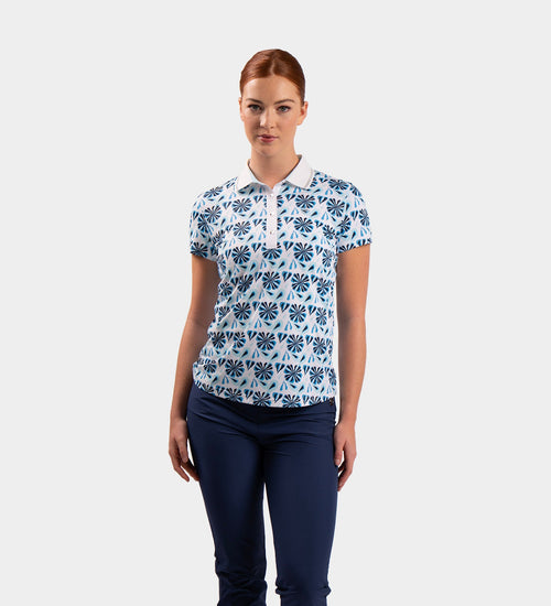 LADIES FLORAL POLO - BLUE