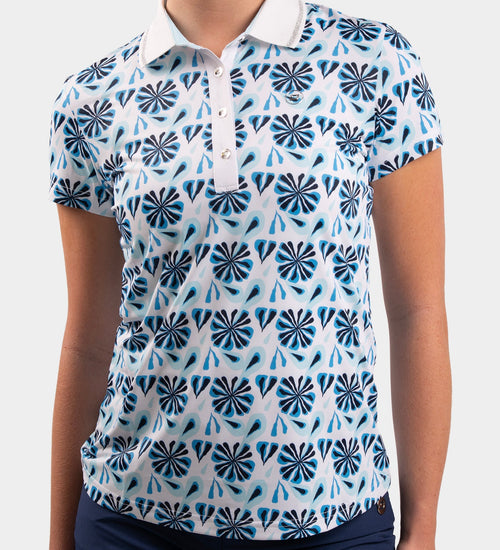 LADIES FLORAL POLO - BLUE