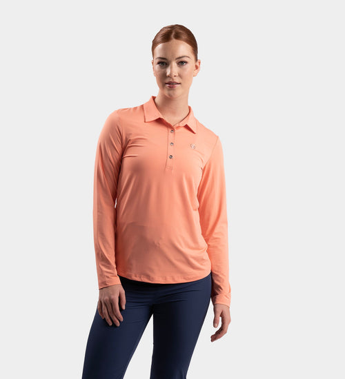 LADIES ELITE LONG SLEEVE POLO - CORAL