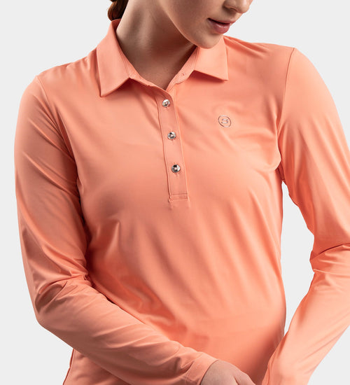 LADIES ELITE LONG SLEEVE POLO - CORAL