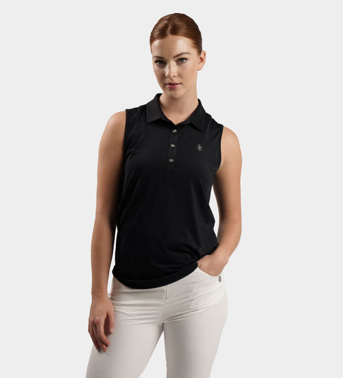 LADIES ELITE SLEEVELESS POLO - BLACK