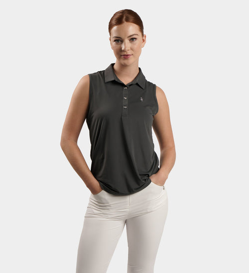 LADIES ELITE SLEEVELESS POLO - CHARCOAL