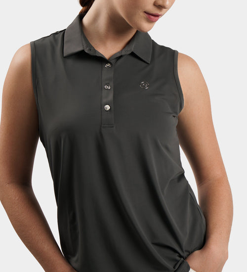 LADIES ELITE SLEEVELESS POLO - CHARCOAL