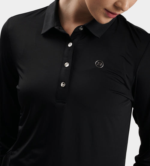 LADIES ELITE LONG SLEEVE POLO - BLACK