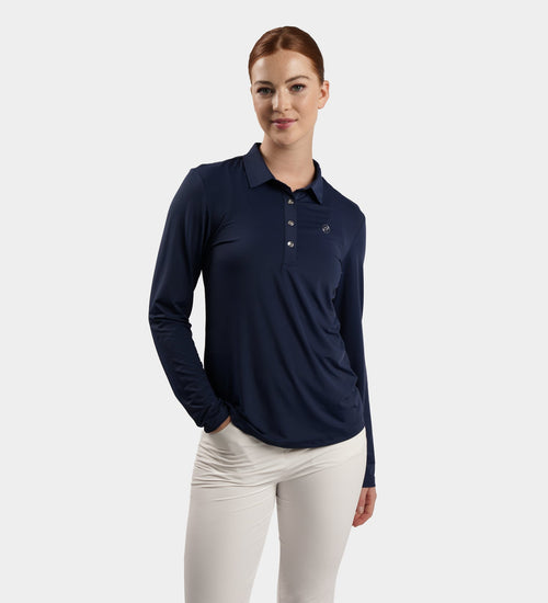 LADIES ELITE LONG SLEEVE POLO - NAVY