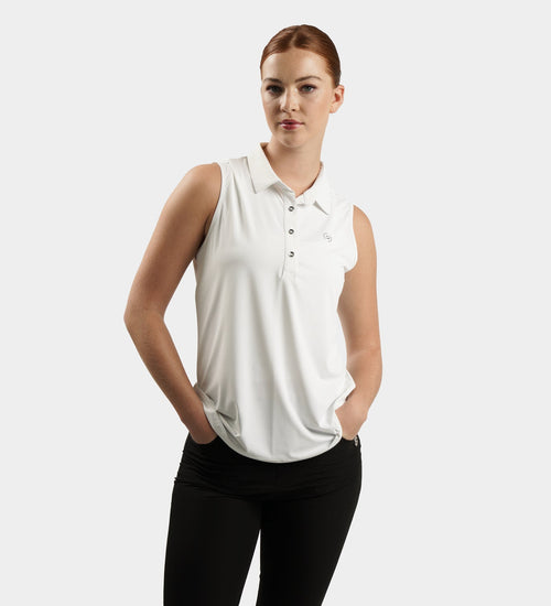 LADIES ELITE SLEEVELESS POLO - WHITE