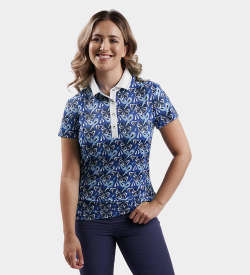 LADIES FLORAL POLO - NAVY