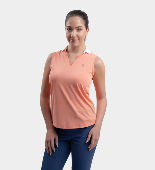 LADIES CLASSIC V NECK POLO - CORAL
