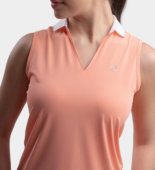 LADIES CLASSIC V NECK POLO - CORAL