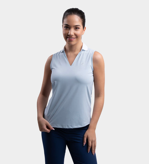 LADIES CLASSIC V NECK POLO - BLUE