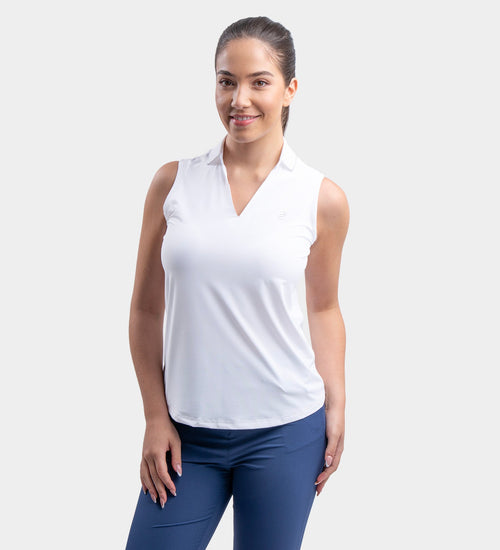 LADIES CLASSIC V NECK POLO - WHITE