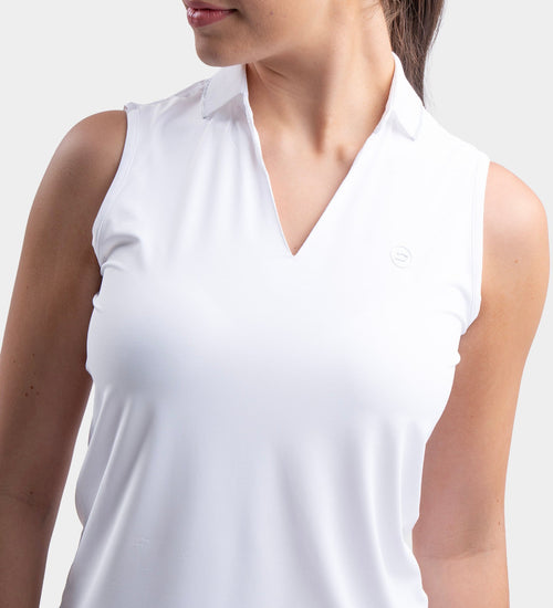 LADIES CLASSIC V NECK POLO - WHITE