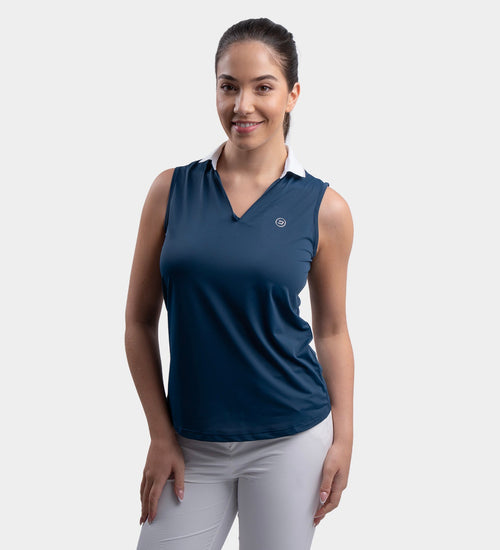 LADIES CLASSIC V NECK POLO - NAVY