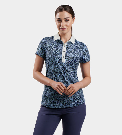 LADIES LEOPARD POLO - BLUE