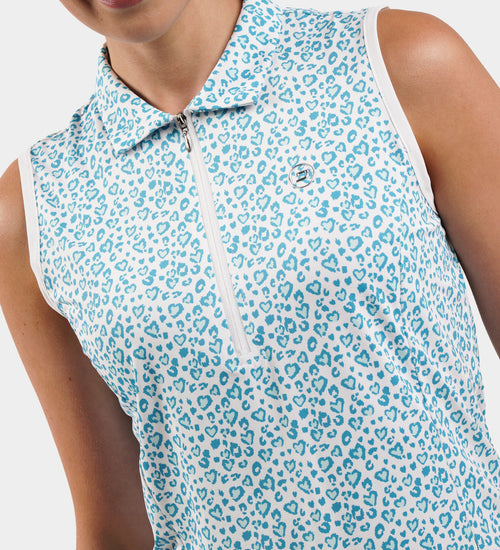 LADIES HEART SLEEVELESS POLO - TEAL