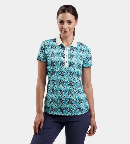 LADIES FLORAL POLO - TEAL