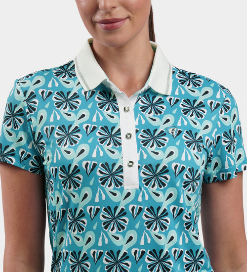 LADIES FLORAL POLO - TEAL