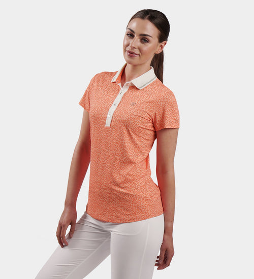 LADIES LEOPARD POLO - CORAL
