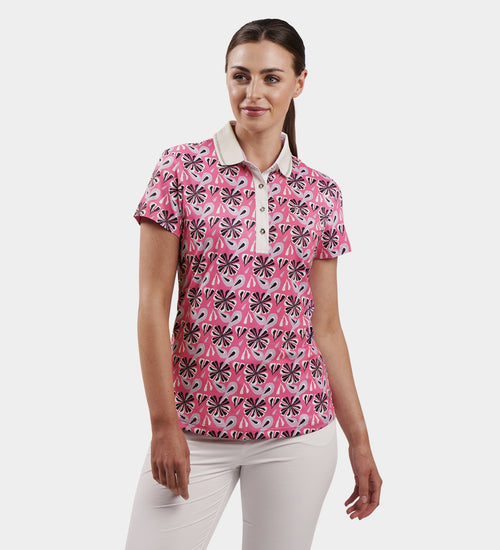 LADIES FLORAL POLO - PINK