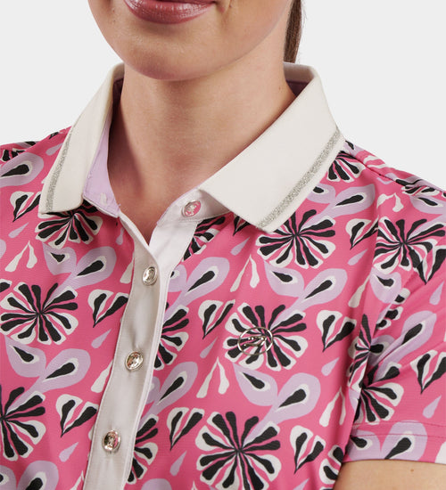 LADIES FLORAL POLO - PINK