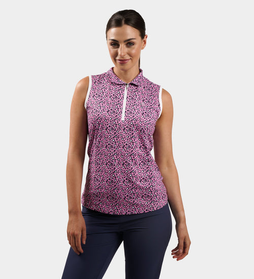 LADIES HEART SLEEVELESS POLO - PINK/NAVY