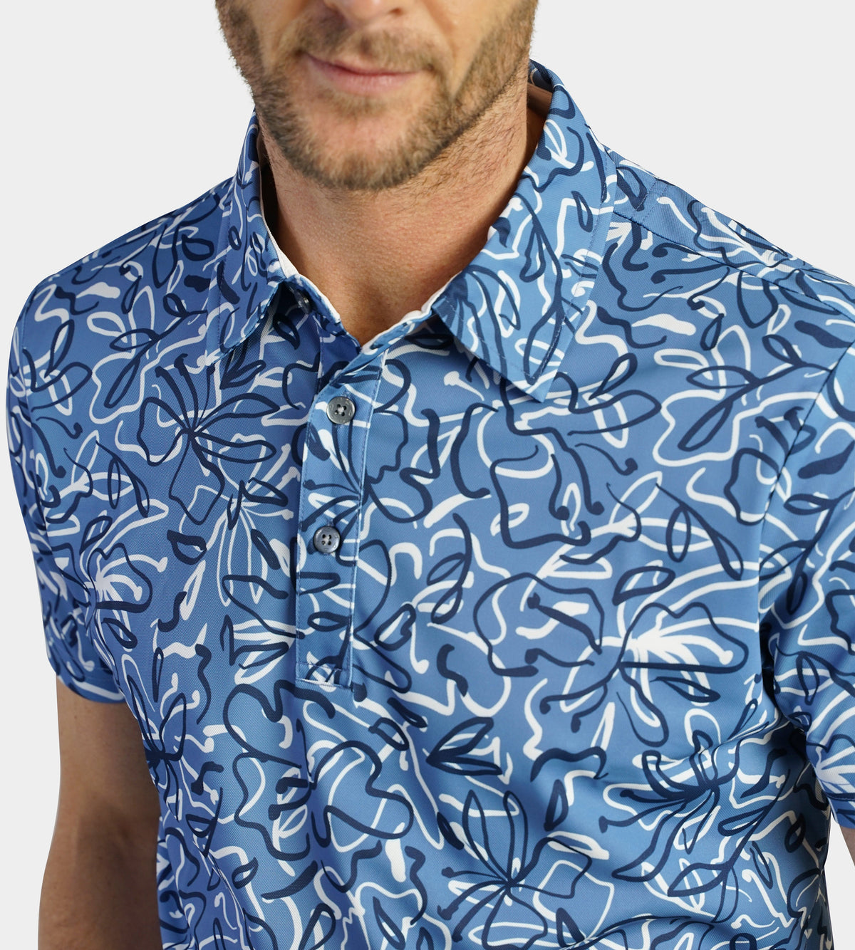 ABSTRACT FLORAL POLO - BLUE