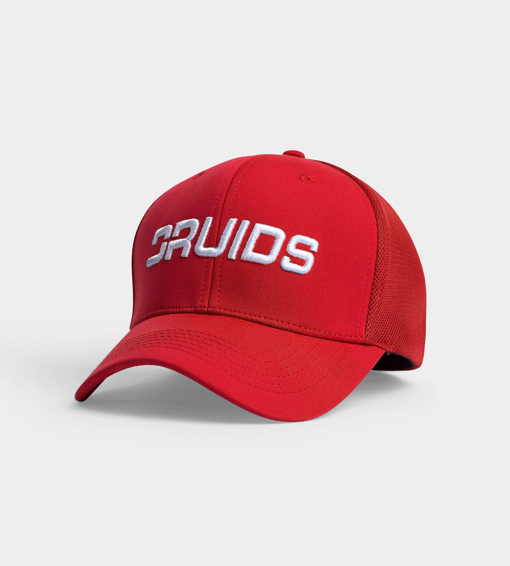 DRUIDS FITTED TRUCKER CAP - RED