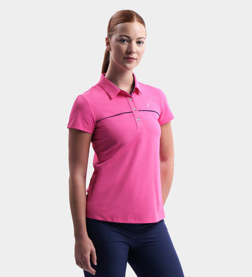 LADIES BLOCK PIQUE POLO - PINK