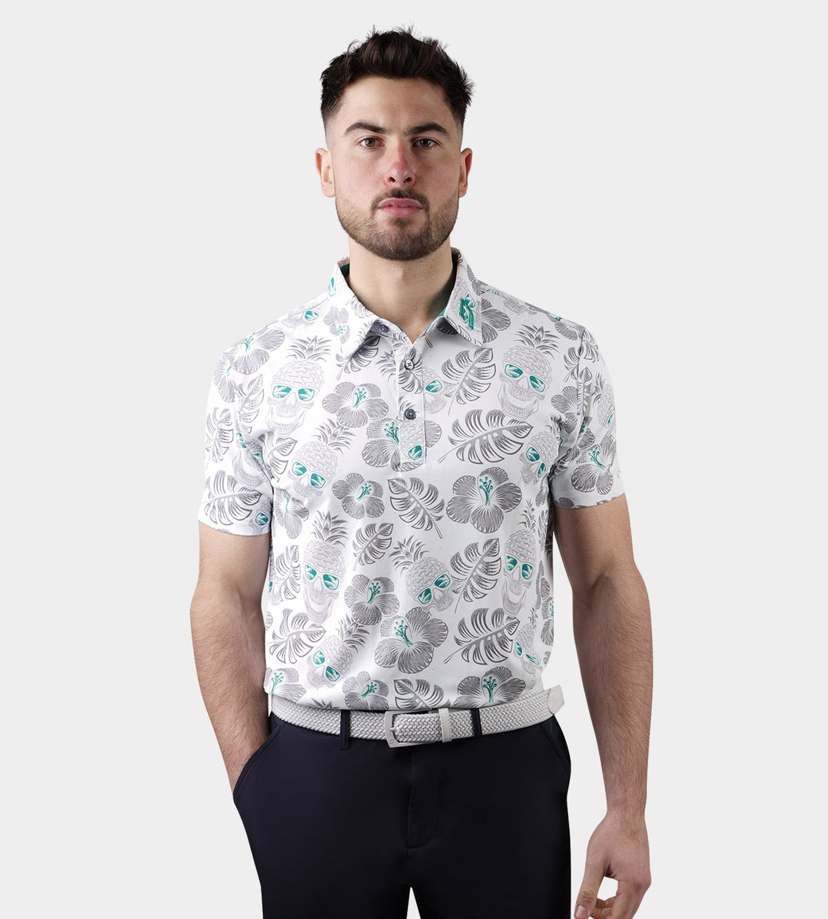 PINEAPPLE SKULLZ POLO - WHITE / TEAL