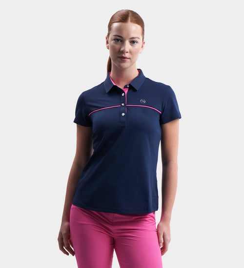LADIES BLOCK PIQUE POLO - NAVY