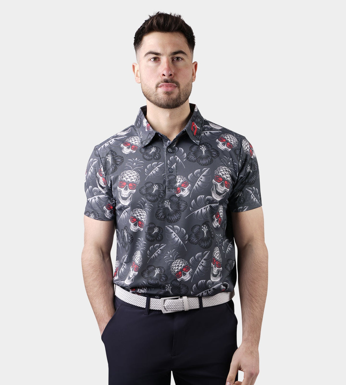 PINEAPPLE SKULLZ 2.0 POLO - CHARCOAL / RED
