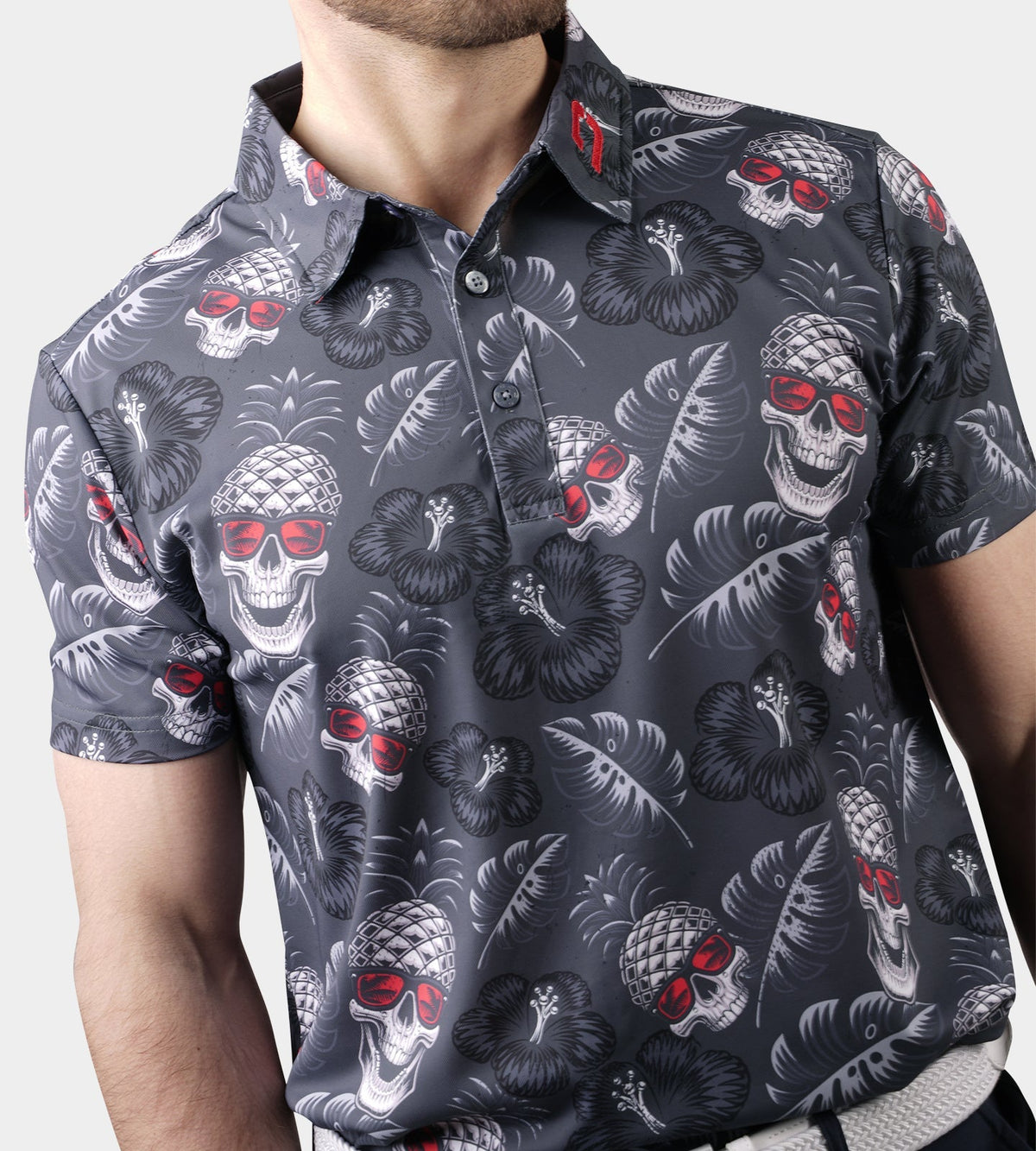 PINEAPPLE SKULLZ 2.0 POLO - CHARCOAL / RED