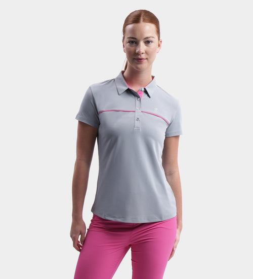 LADIES BLOCK PIQUE POLO - GREY