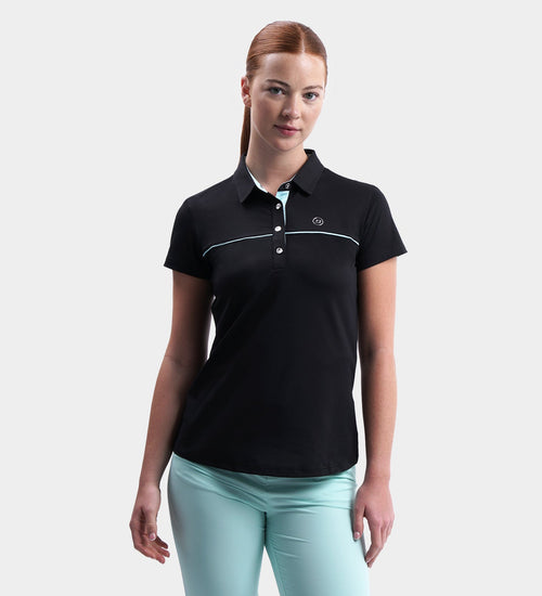 LADIES BLOCK PIQUE POLO - BLACK