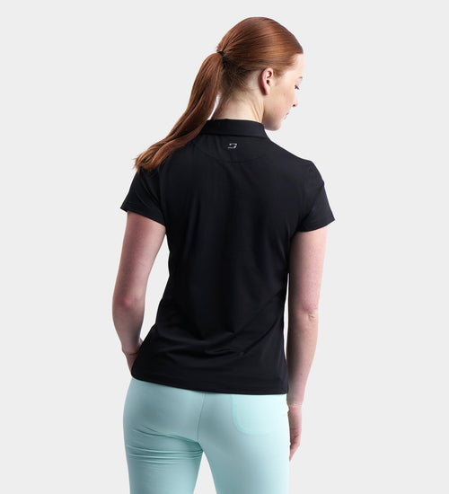 LADIES BLOCK PIQUE POLO - BLACK