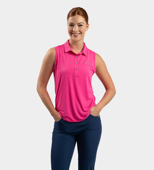 LADIES ELITE SLEEVELESS POLO - PINK