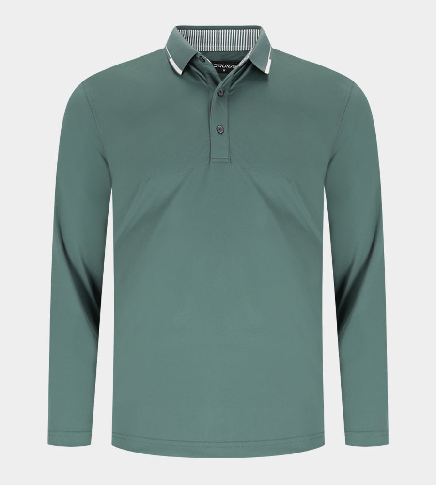 LEADER LONG SLEEVE POLO - SAGE/WHITE
