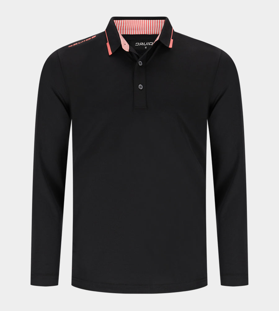 LEADER LONG SLEEVE POLO - BLACK/PINK