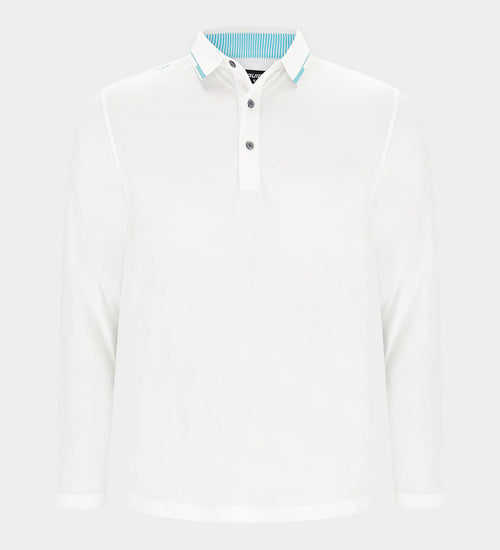 LEADER LONG SLEEVE POLO - WHITE/TEAL