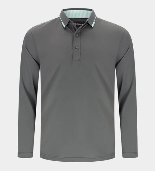 LEADER LONG SLEEVE POLO - CHARCOAL/MINT