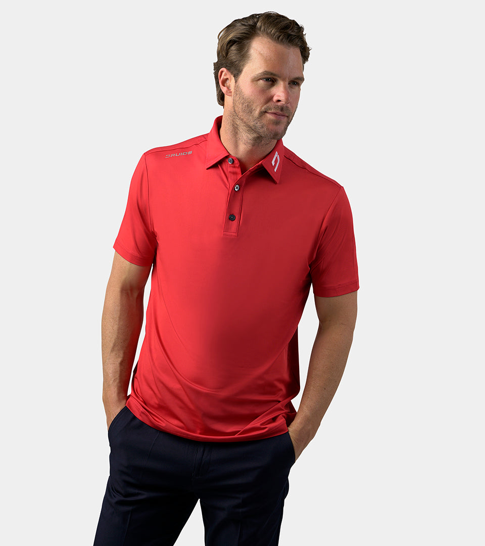 MENS PERFORMANCE GOLF POLO - RED - DRUIDS