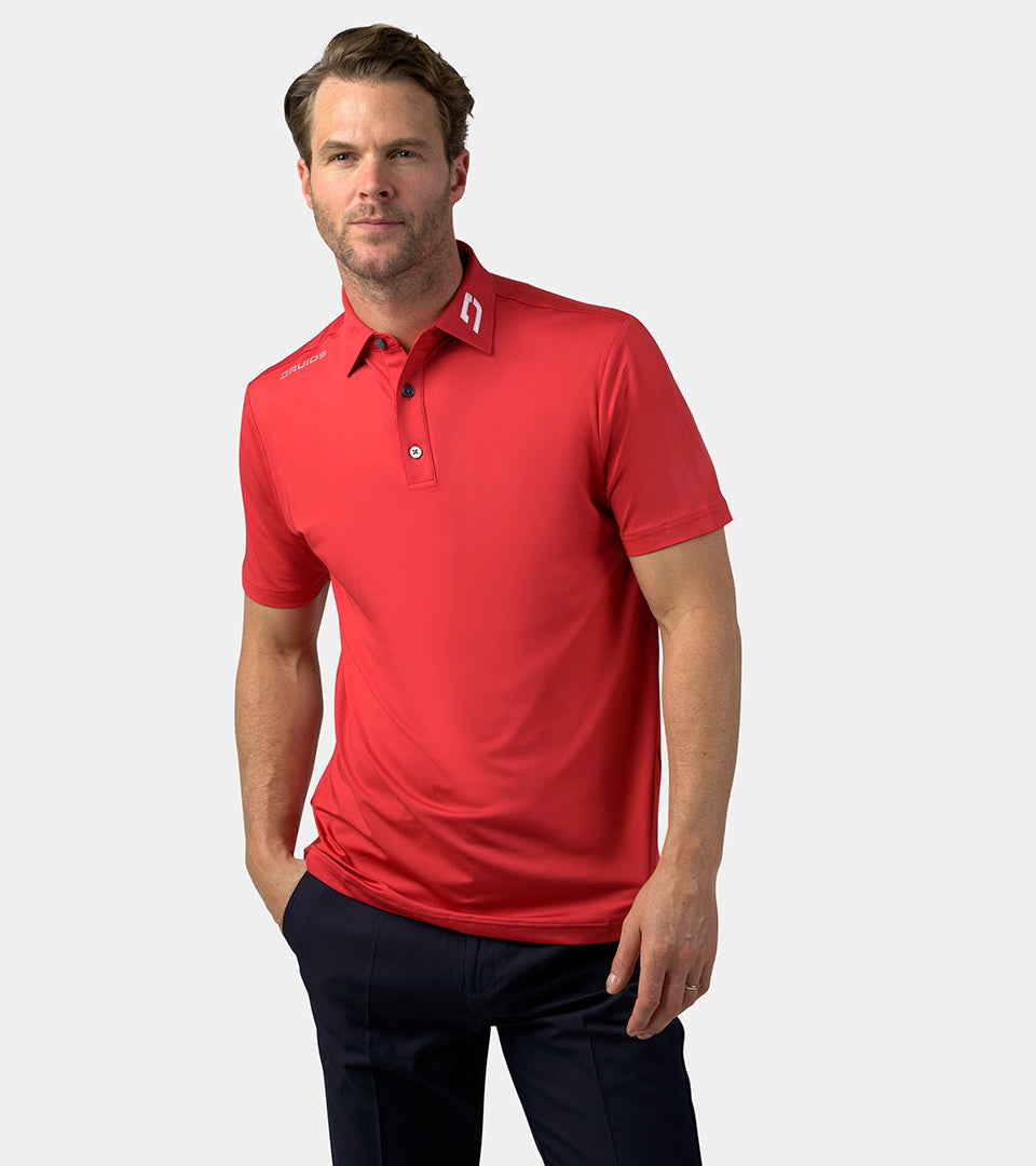 MENS PERFORMANCE GOLF POLO - RED - DRUIDS