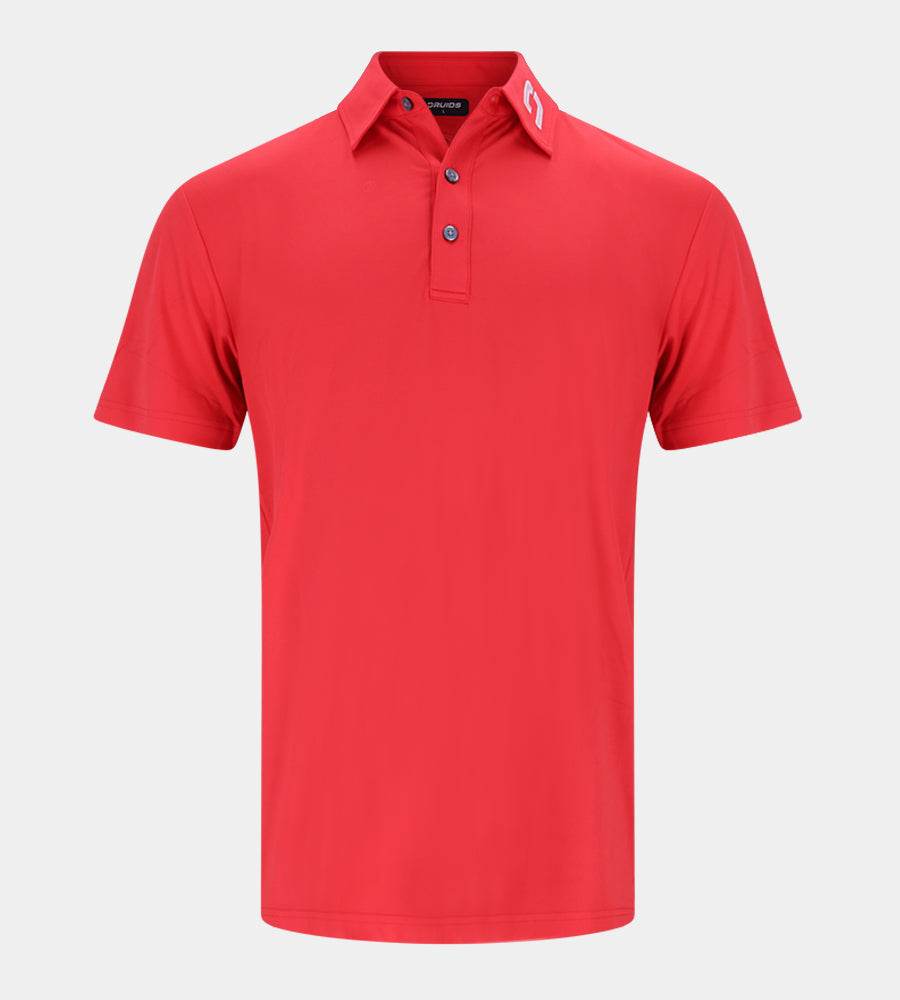 MENS PERFORMANCE GOLF POLO - RED - DRUIDS